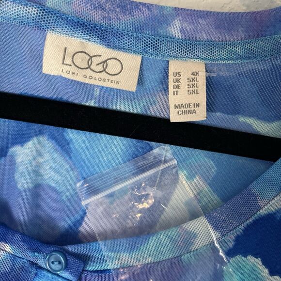LOGO Layers Lori Goldstein Watercolor Printed Mesh Cardigan Women's 4X Blue Sea - Picture 4 of 8